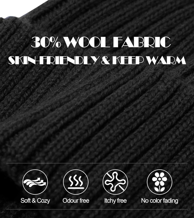 KDVOG Store Kids Merino Wool Beanie Hat,Unisex Children Warm Winter Cuffed Ski Caps Classic Knitted Skull Caps for Boys Girls 7-14Y - Image 2